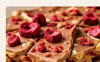 PB Crunch date bark with peanut butter, milk chocolate and raspberry
